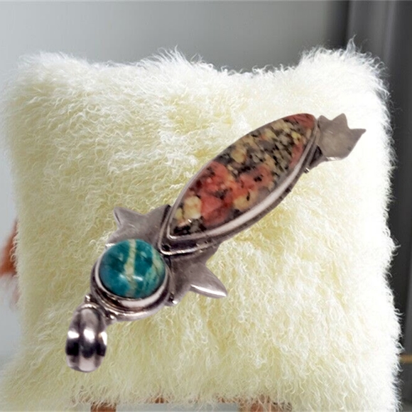 .Sterling Silver Pendant w/Natural Stones with Stainless Steel Necklace - Picture 3 of 4